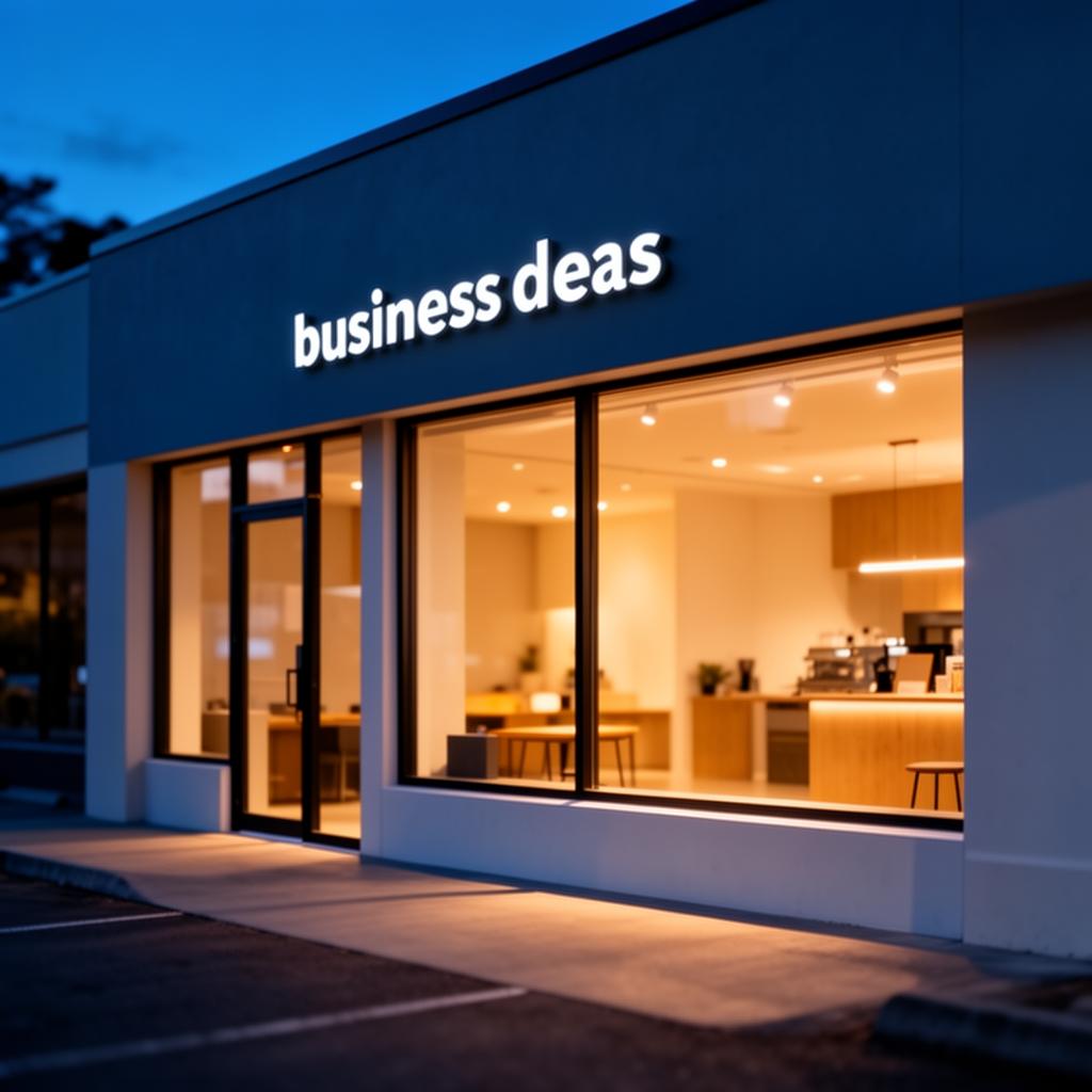 Local small business storefront at dusk